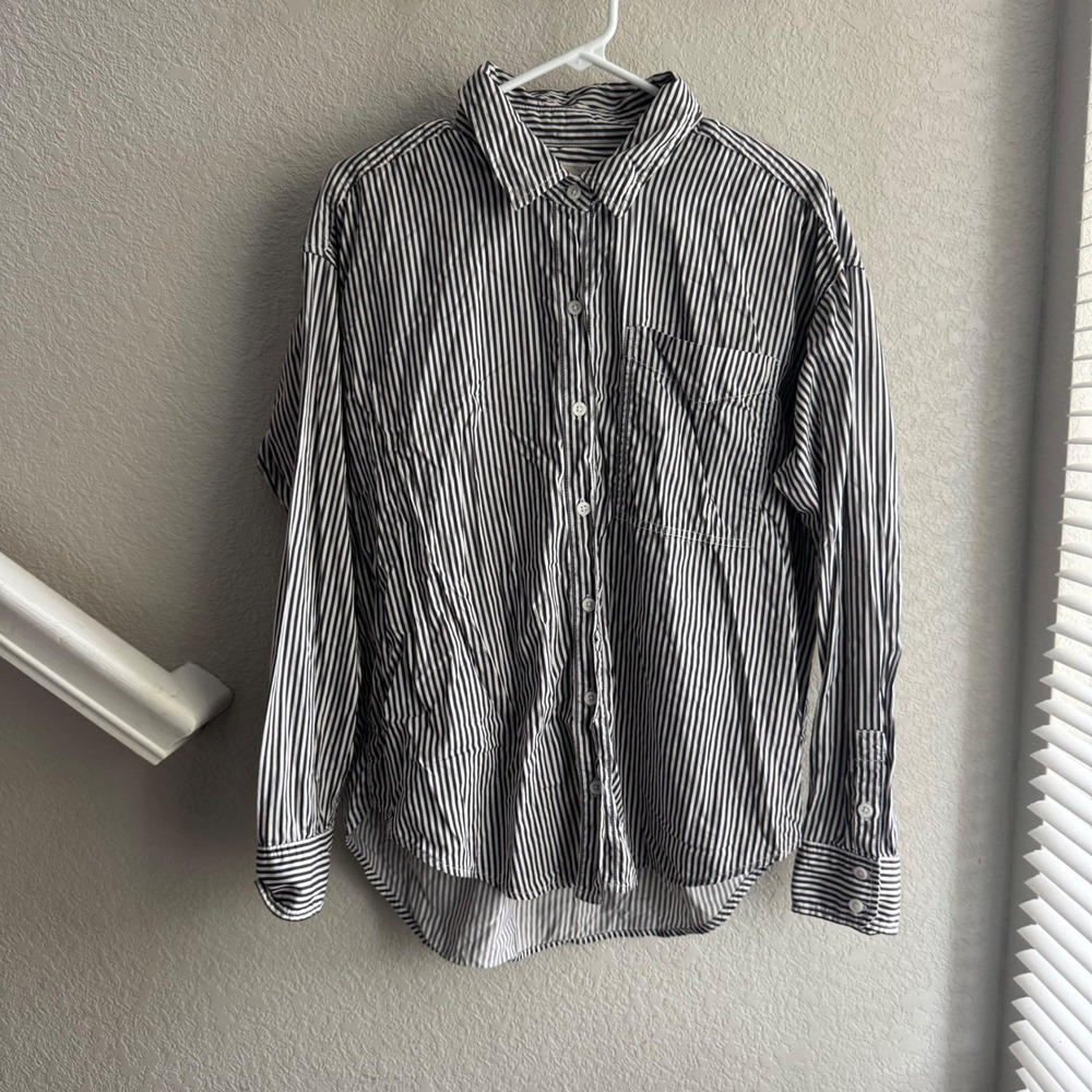 American Eagle Navy White Striped Cotton Button Down Shirt Small J58523Q